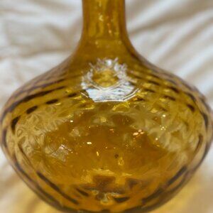 9 inch tall VINTAGE HAND BLOWN AMBER BUBBLE GLASS DECANTER VASE JAR WITH LID